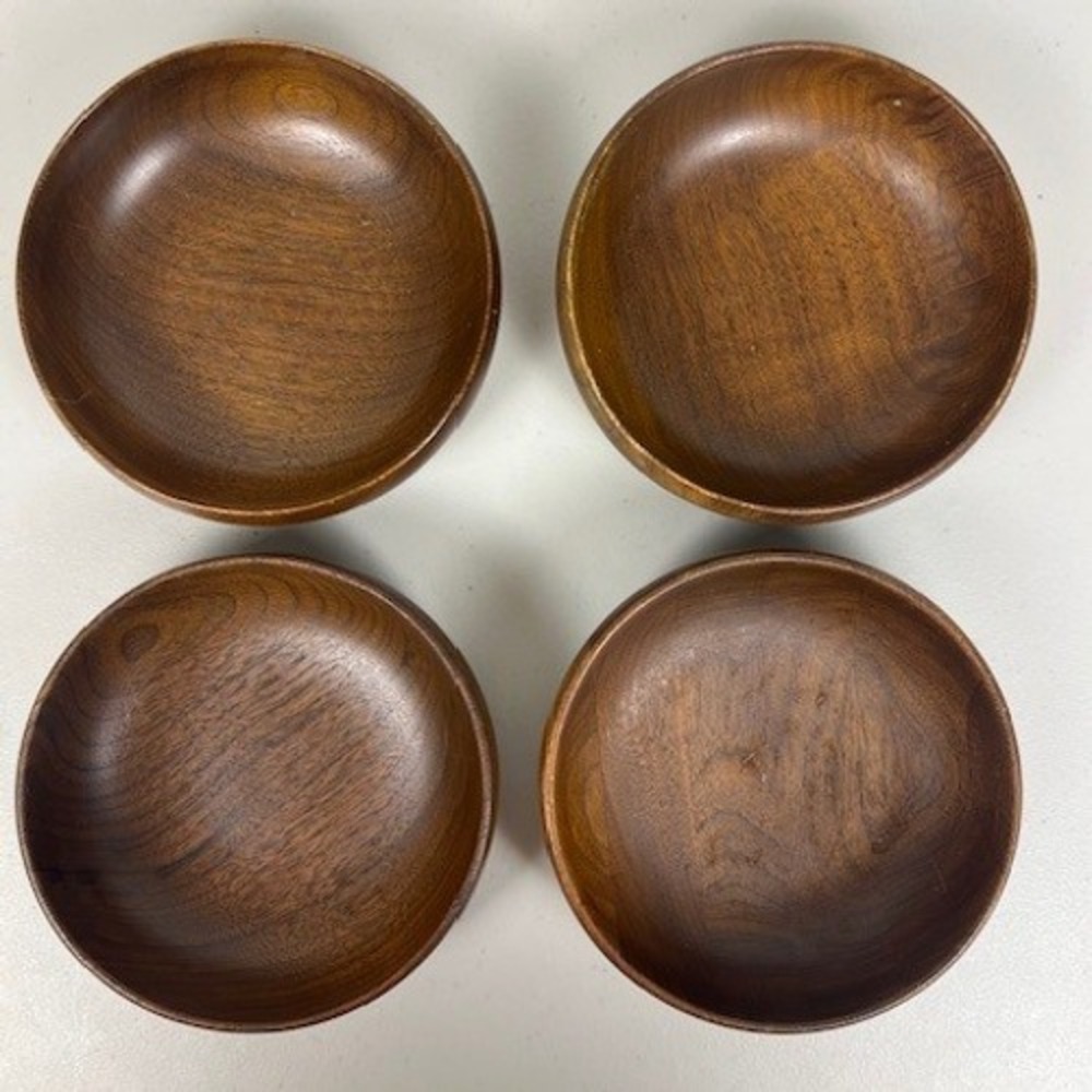 Vintage Mid Century Modern Wood Salad Snack Bowls Set of 4 Brown C-62 6 Inch